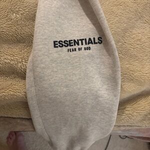 ESSENTIALS Cream Crewneck Sweater with Navy Logo